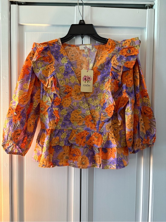 Entro Tops - entro Orange & Purple Floral Ruffle Peplum Blouse